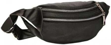 leather Fanny pack, Outdoor travel waist Pack Cowhide Leather Large Size 2 Pockets waist bag.Suitable for outdoor mountaineering, travel, camping, cycling, running, etc.(black-F)