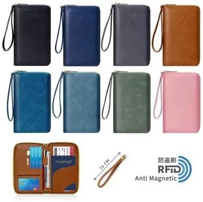 Multi-Functional RFID Passport Wallet,Travel Wallet for Men & Women,With zipper, anti-theft passport holder,Slim Leather Cover for Credit Cards, Tickets, Cash (Grey)