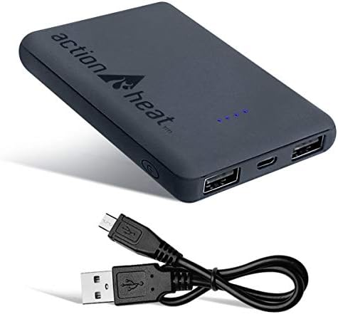 ActionHeat Portable 5V Power Bank 6000mAh Kit – Lithium-Polymer Rechargeable Battery Pack for Heated Clothing and Charging Tablets, Smartphones – Black