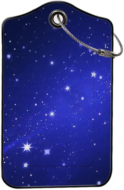 Starry Night Sky Leather Luggage Tags for Suitcases, 2 Pack Travel Bag Tags with Privacy Cover ID Label with Stainless Steel Loop for Women Men Girls Backpack Gift (Blue Purple)