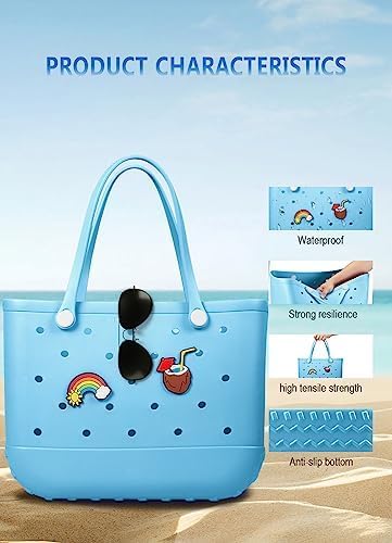 Beach Bag Rubber Tote Bag - Waterproof Travel Bag for Women Washable Tote Bag Handbag for Sports Beach Market Pool