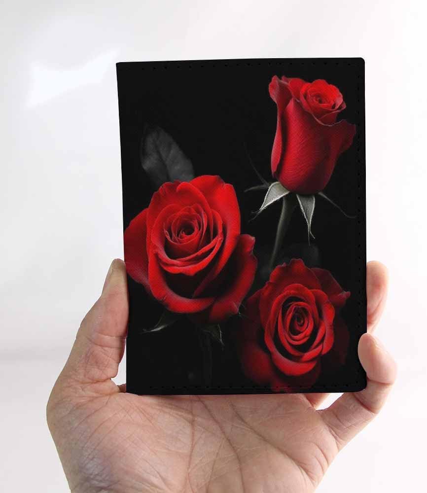 Rose Passport Holder for Travel Red Rose and Black Leaves PU Leather Passport Cover Wallet Cute Passport Card Holder for Women and Men