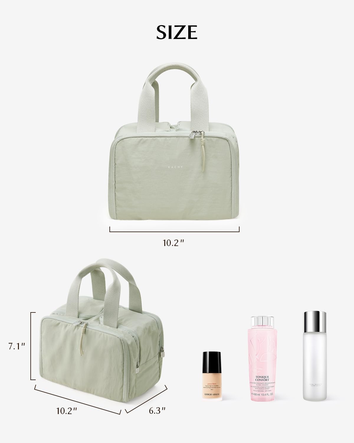 EACHY Travel Toiletry Bag, Puffy Cosmetic Makeup Organizer with Handle, Lightweight Large Wide-Open Travel Bags for Women, Essentials Accessories Toiletries (Green)