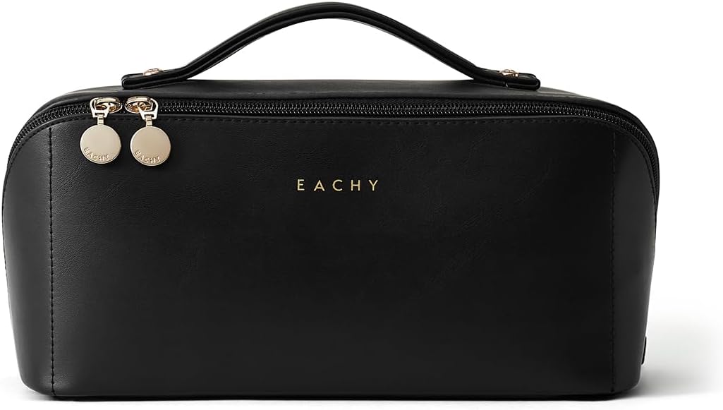 EACHY Travel Makeup Bag,Large Capacity Cosmetic Bags for Women,Waterproof Portable Pouch Open Flat