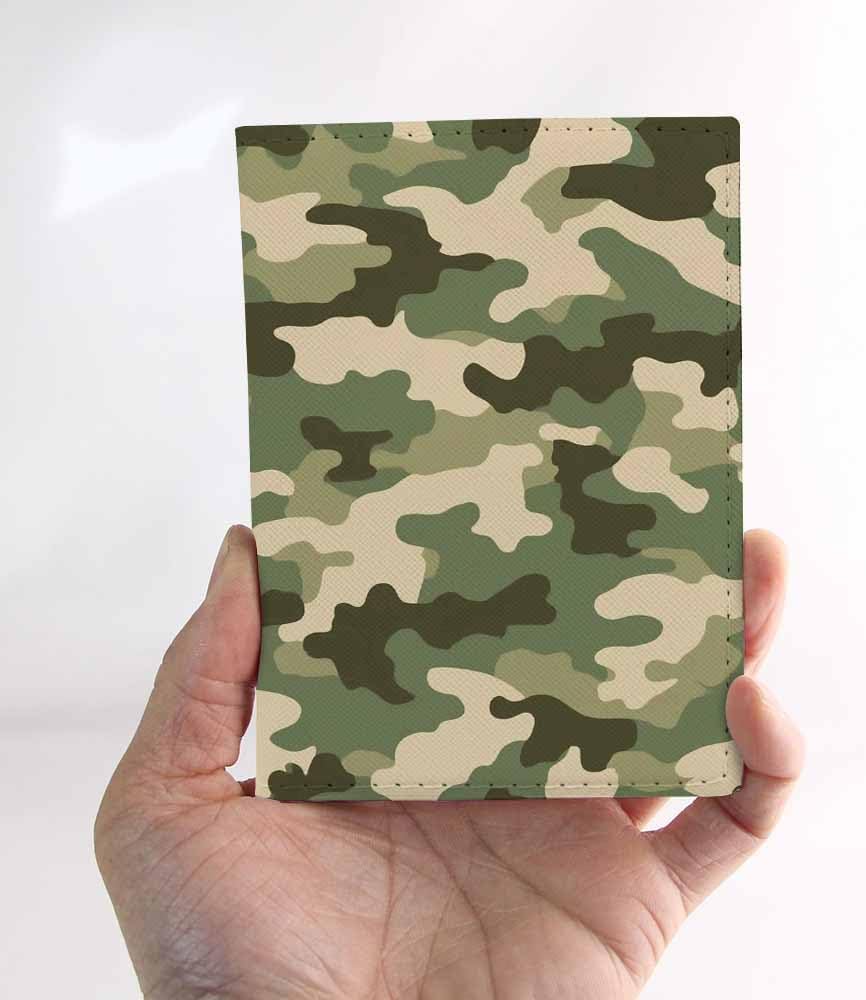 Camouflage Passport Holder for Travel Green Beige Camo Print PU Leather Passport Cover Wallet Cute Passport Card Holder for Women and Men