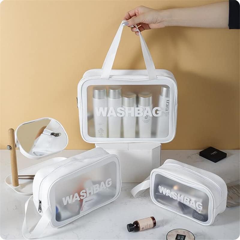 Clear Travel Bags for Toiletries, 3Pcs Portable PVC Waterproof Cosmetic Bags, Transparent Travel Storage Carry Pouch, Toiletry Bags and Cosmetics Organizer for Women Men (A-White)