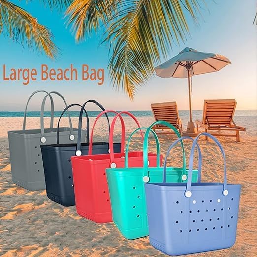Rubber Beach Bag, Washable Moisture Resistant Durable Open Hole Tote Bag Beach Vacation Essentials