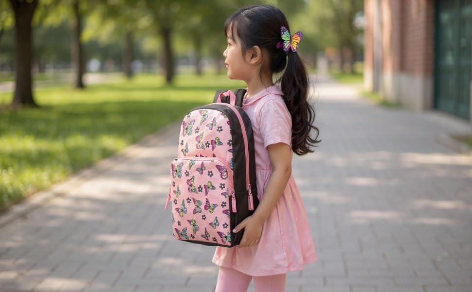 Fun School Backpack for Elementary Middle School Girls and Boys | 17 Inch Printed Backpacks for School Kids, Travel (Big Bold Butterflies)