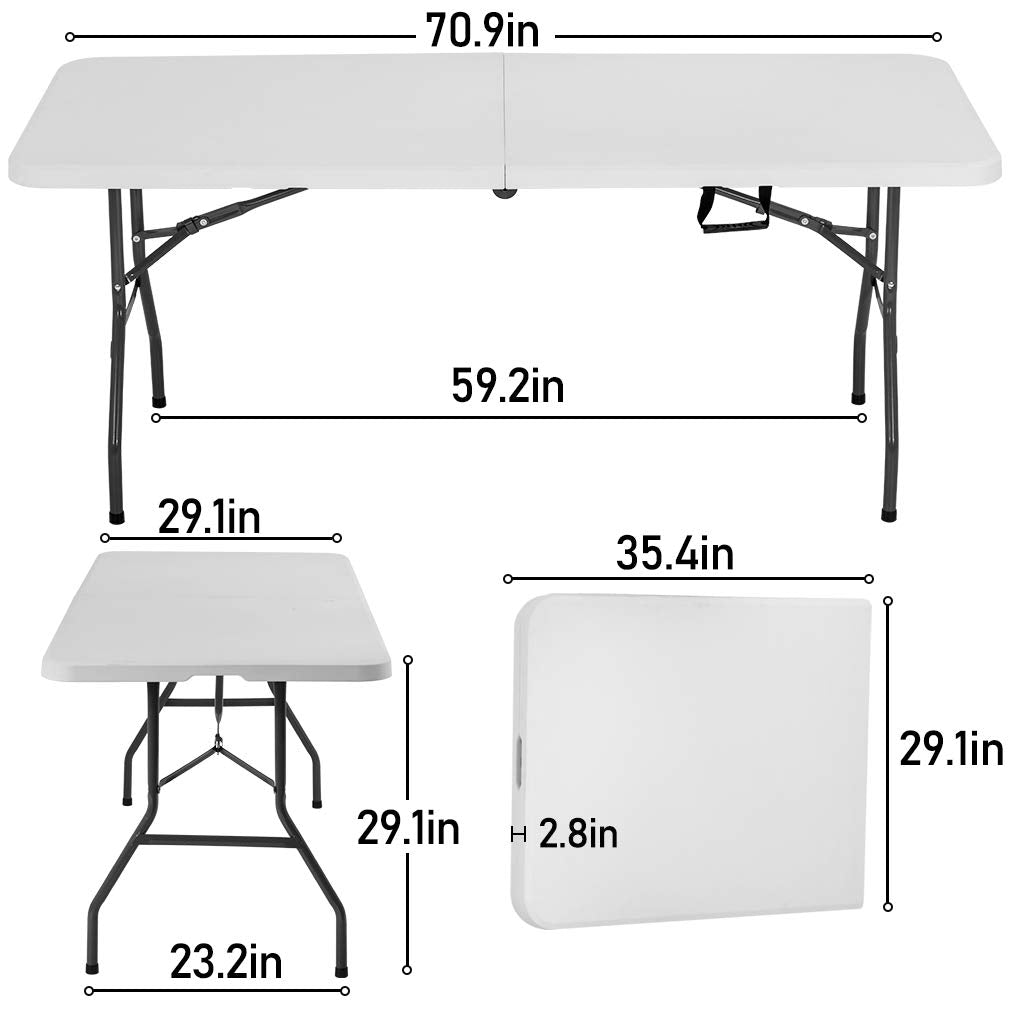 BestOffice | 6FT Folding Table | White | Portable Plastic Table