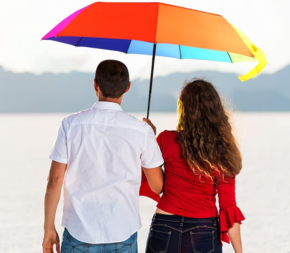 LEAGERA Rainbow Umbrella for Adults - 2 Pack, Smal Travel Umbrellas for Rain&Sun, Small, Compact, Light, Folding and Portable Rainbow Umbrella For Backpack Umbrella, Automatic Open &Close