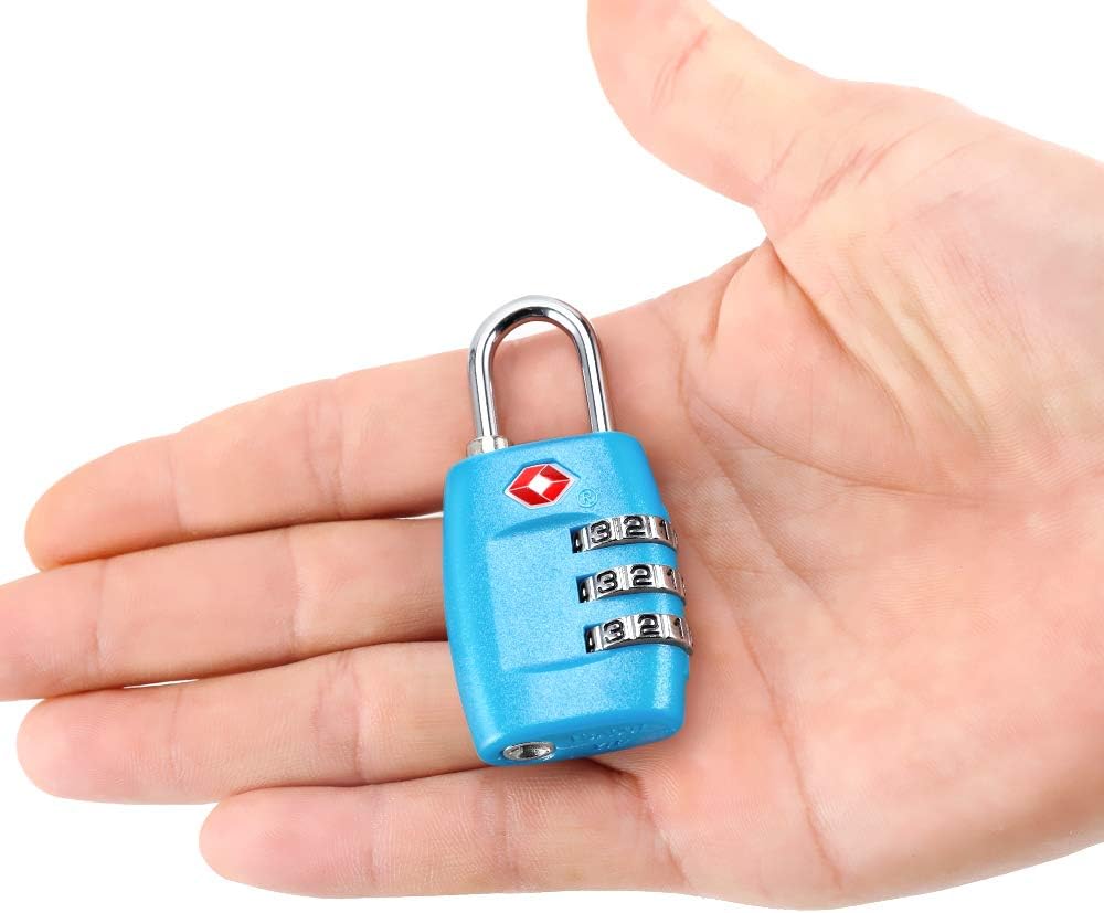 TSA Luggage Locks (4Pack) - 3 Digit Combination Padlocks - Approved Travel Lock for Suitcases & Baggage (Blue)