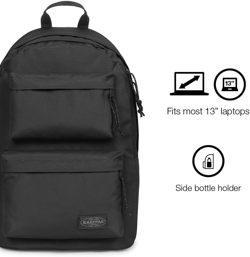 EASTPAK Padded Double – 24L Squared Backpack with Dual Front Pockets, 13” Laptop Sleeve, Bottle Holder & Padded Straps, Refleks Space Black