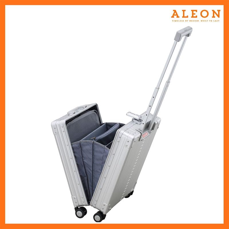 All-Aluminum 21" Vertical Carry-On Business Briefcase, TSA-Approved Hardshell Case, Spinner Wheels, Laptop Compartment, Aluminum Frame Cabin Bag for Travel & Business, Durable & Sleek (Platinum)