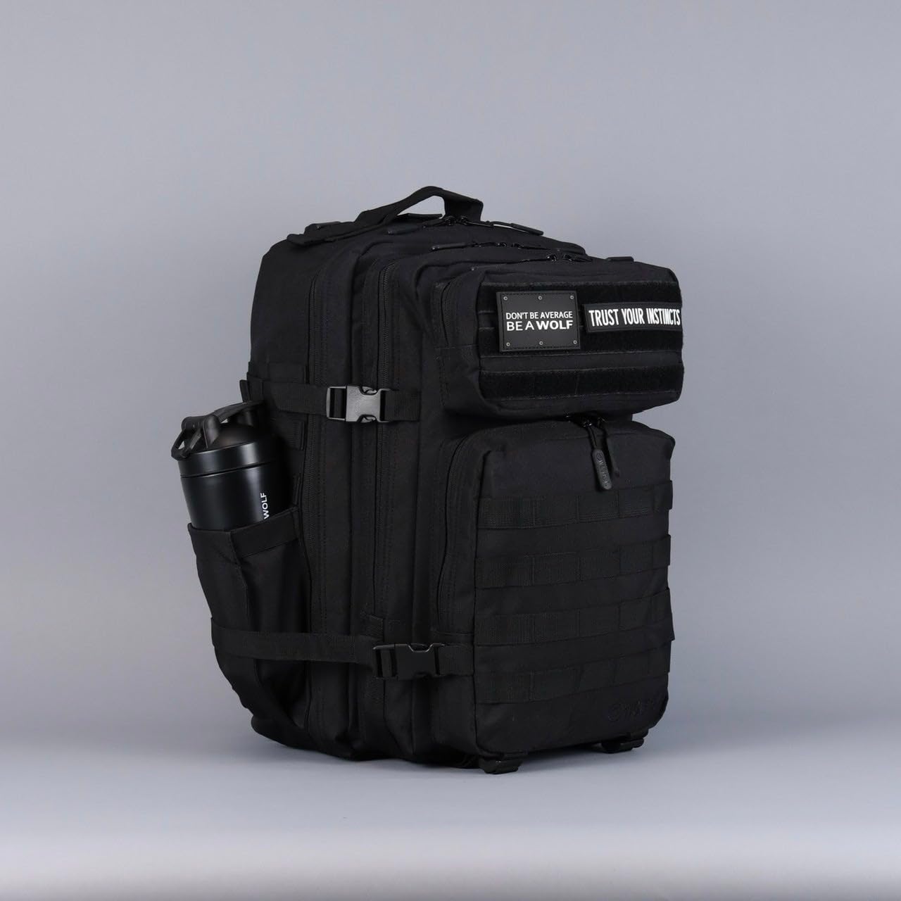 WOLFpak 45L Athletic Gym Backpack - Durable 1000D Waterproof Oxford Material with MOLLE Webbing, Laptop Pocket & Dual Cup Holders, Durable Fitness/Travel/Military Daypack (Alpha Black)