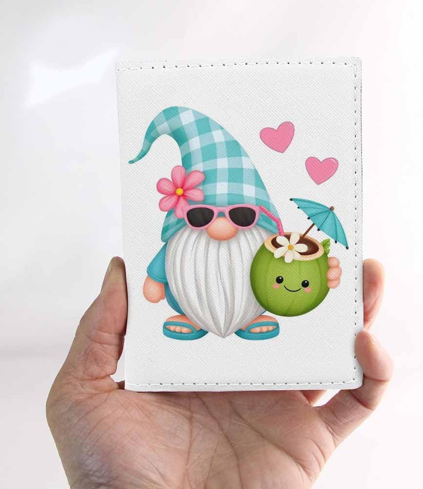 Watercolor Gnomes Passport Holder for Travel Beach Flower Garden PU Leather Passport Cover Wallet Cute Passport Card Holder for Women and Men