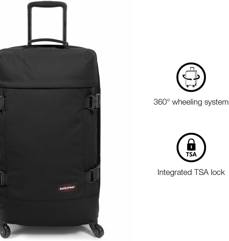 EASTPAK Trans4 M – 68L Large Wheeled Luggage with Dual Compartments, TSA Lock, 360° Spinner Wheels, and Diamond-Embossed Handle, Ultra Marine
