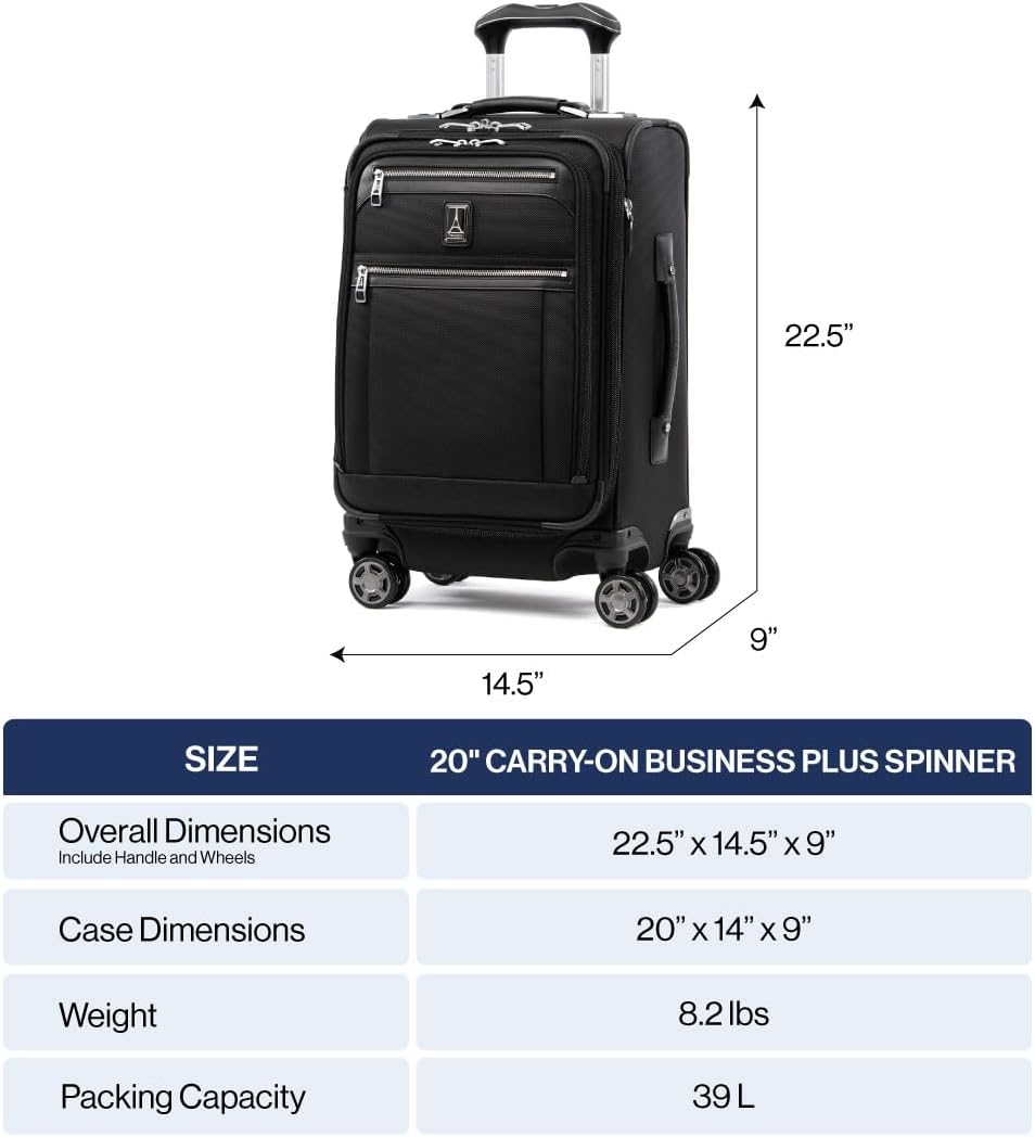 Travelpro Platinum Elite Softside Expandable Carry on Luggage, 8 Wheel Spinner Suitcase, USB Port, Laptop and Tablet Sleeves, Men and Women, Vintage Grey, Carry On 20-Inch