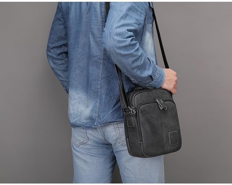 Genuine Leather Shoulder Bag for Men Crossbody Sling Bag Adjustable Small Messenger Purse Travel Work Business bag
