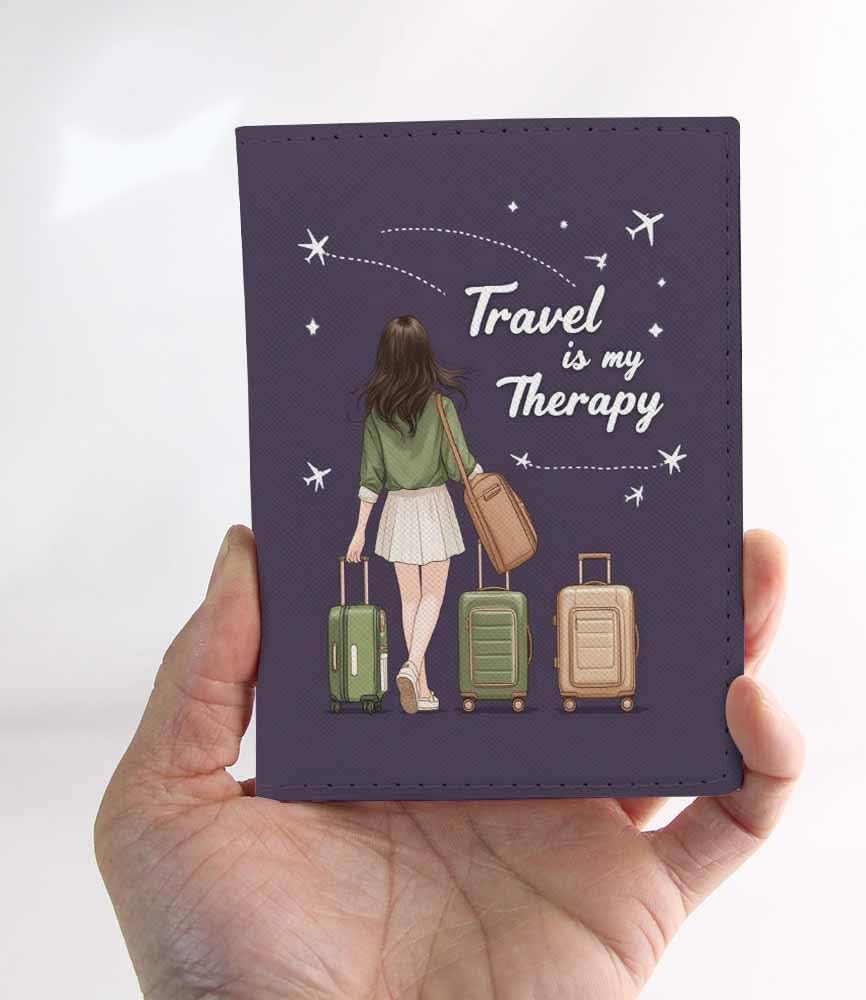 Beautiful Girl Passport Holder for Travel Travel is My Therapy PU Leather Passport Cover Wallet Cute Passport Card Holder for Women and Men