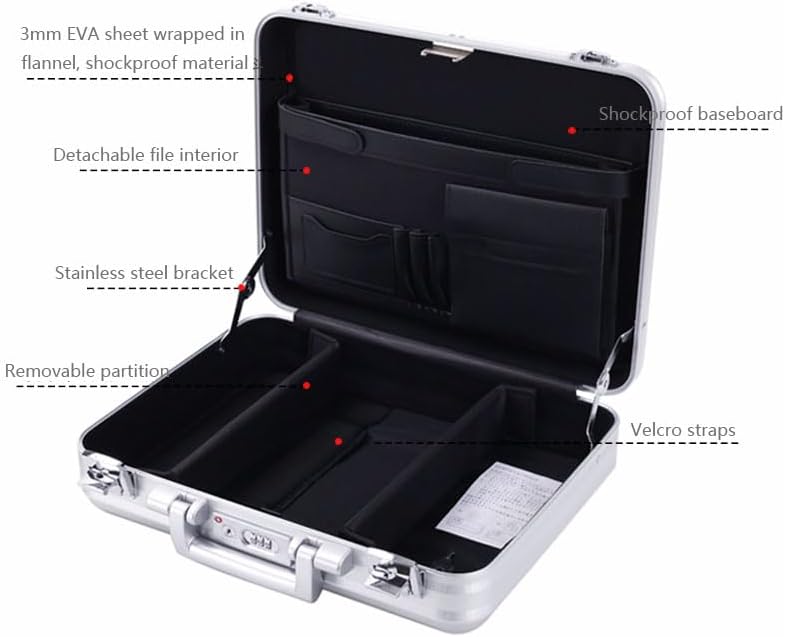 Small Briefcase 14.5X4.5X10.6 Inch Combination TSA Lock Metal Briefcase Aluminum Cash Case IPAD 14 Inch Notebook Case