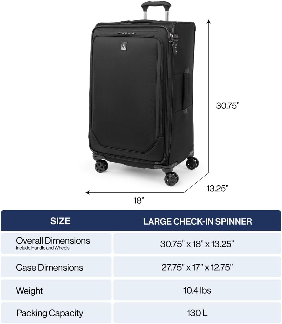 Travelpro Crew Classic Lightweight Softside Expandable Checked Luggage, 8 Wheel Spinner Suitcase