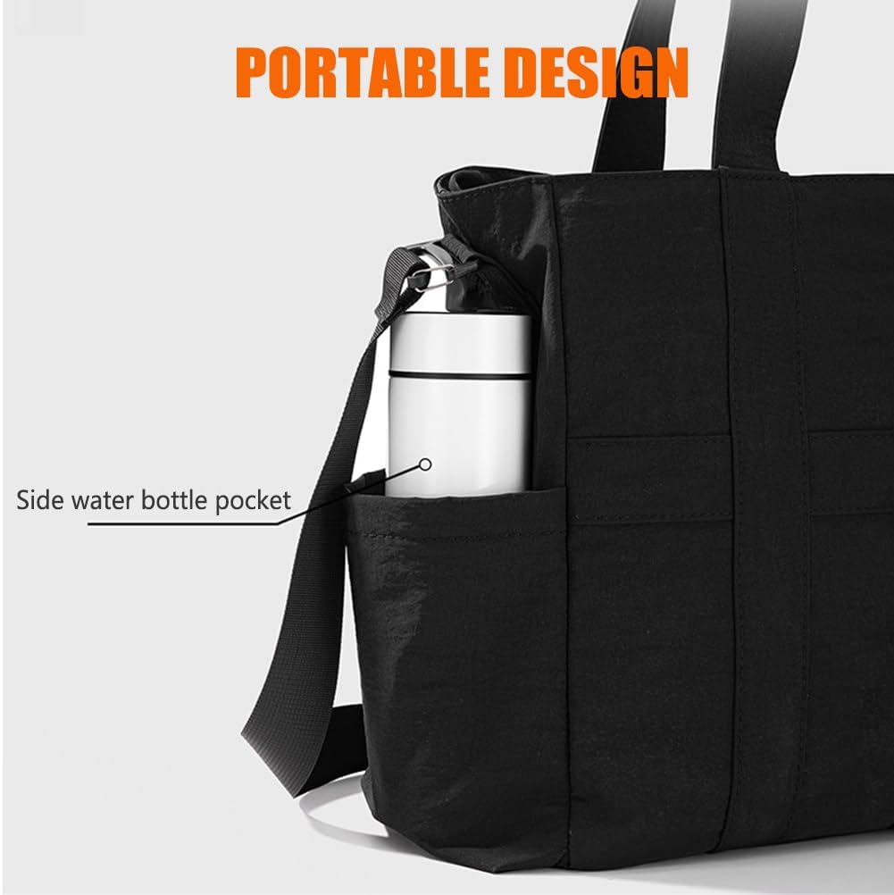 Tote Bag for Women & Men, Travel Large Tote Bag with Zipper & Side Porkect, Waterproof Tote Work Bags for Travel, Work