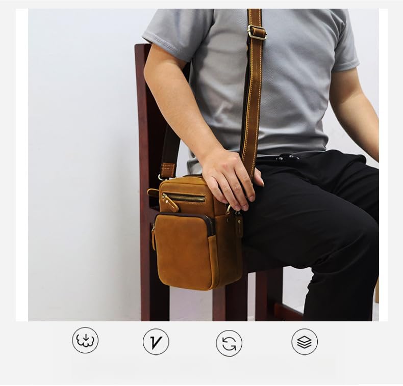 Versatile Cowhide Small Messenger Bag for Men - Convertible Shoulder Satchel & Waist Fanny Pack with Phone Pouch