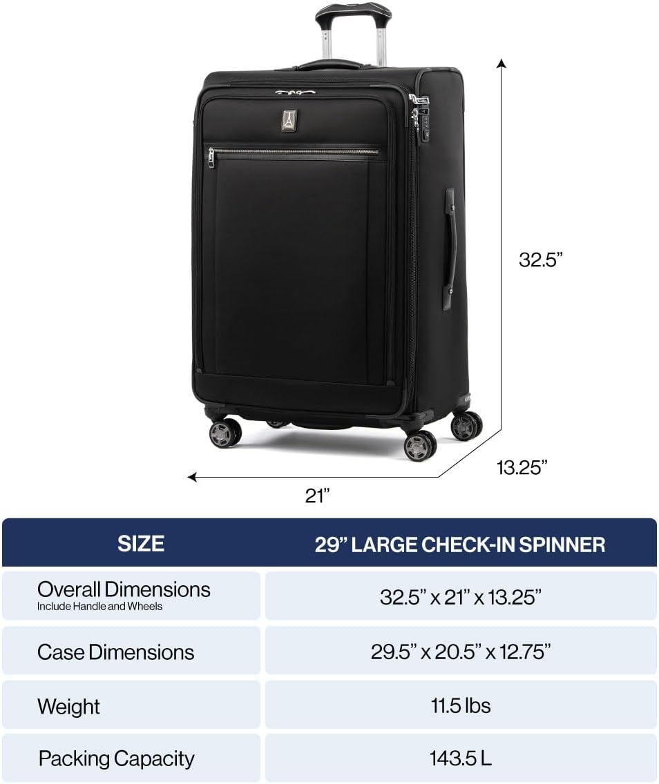 Travelpro Platinum Elite Softside Expandable Checked Luggage, 8 Wheel Spinner Large Suitcase, TSA Lock, Men and Women, Vintage Grey, Checked Large 29-Inch
