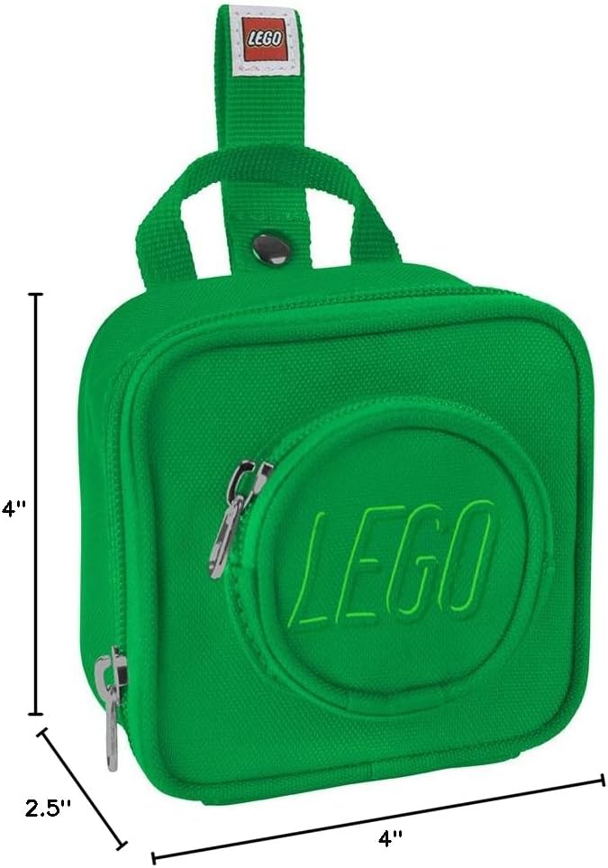 LEGO Kids Brick Mini Backpack Accessory Pouch with Novelty Backstraps, Snaps to Belt or Full-Size Backpack, Holds Small Items like Keys & Headphones, Green