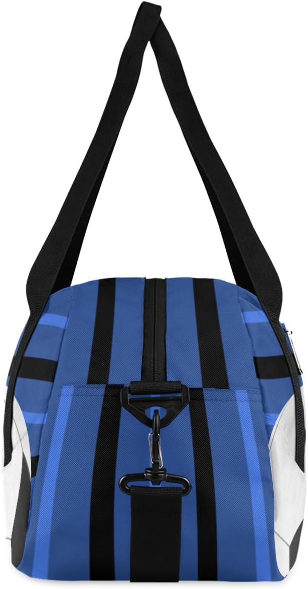 Soccer Ball Custom Name Kids Overnight Duffel Bags Boys Blue Stripe Personalized Sport Gym Bag Customized Duffel Bag for Travel Weekender Practice Gymnastics