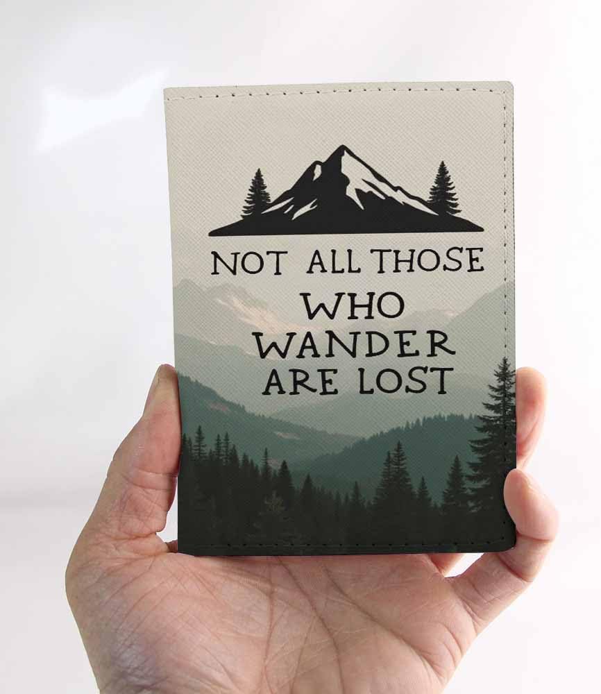 Mountain Passport Holder for Travel Not All Those Who Wander Are Lost PU Leather Passport Cover Wallet Cute Passport Card Holder for Women and Men