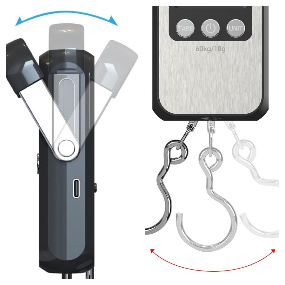 Klau Portable Rechargeable 60 kg / 120 lb Heavy Duty Hanging Scale Luggage Scales with Wide Handle Black for Home Farm Hunting Outdoor