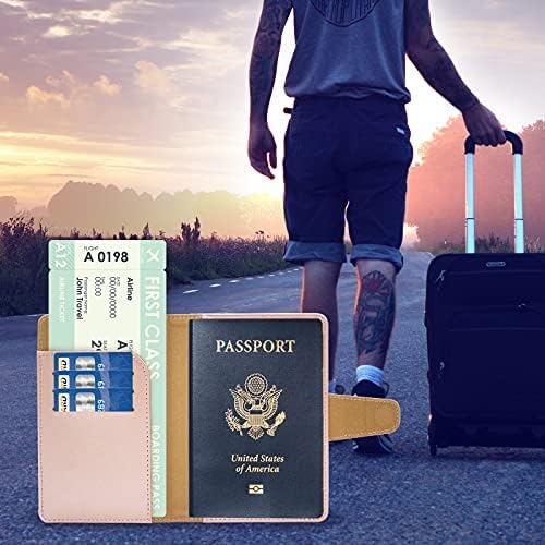 RFID Blocking Genuine Leather Wallet Passport Holder for Travel with Credit Card Slots and Ticket Pocket Durable Design (Pink)