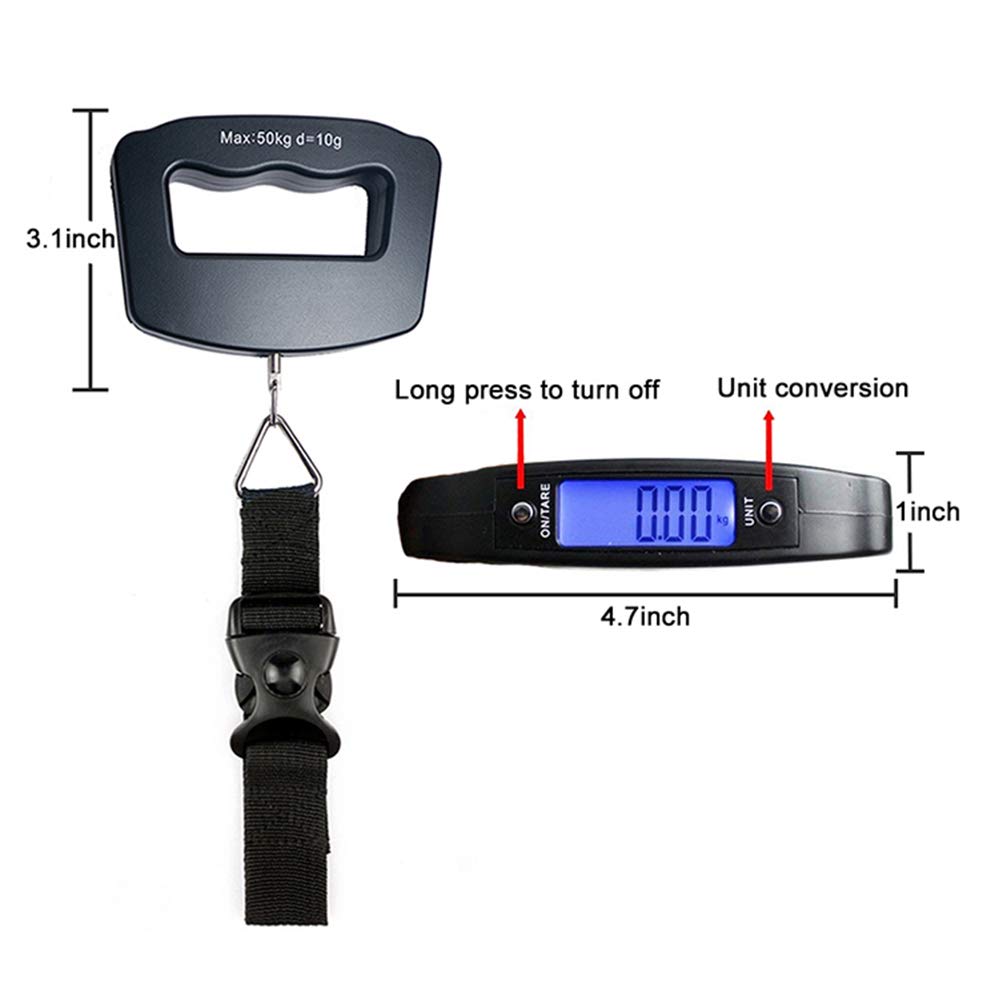 Handheld Digital Luggage Scale with Grip for Travel Portable Electronic Weighing Suitcase and Bag 110Lb/50kg Black