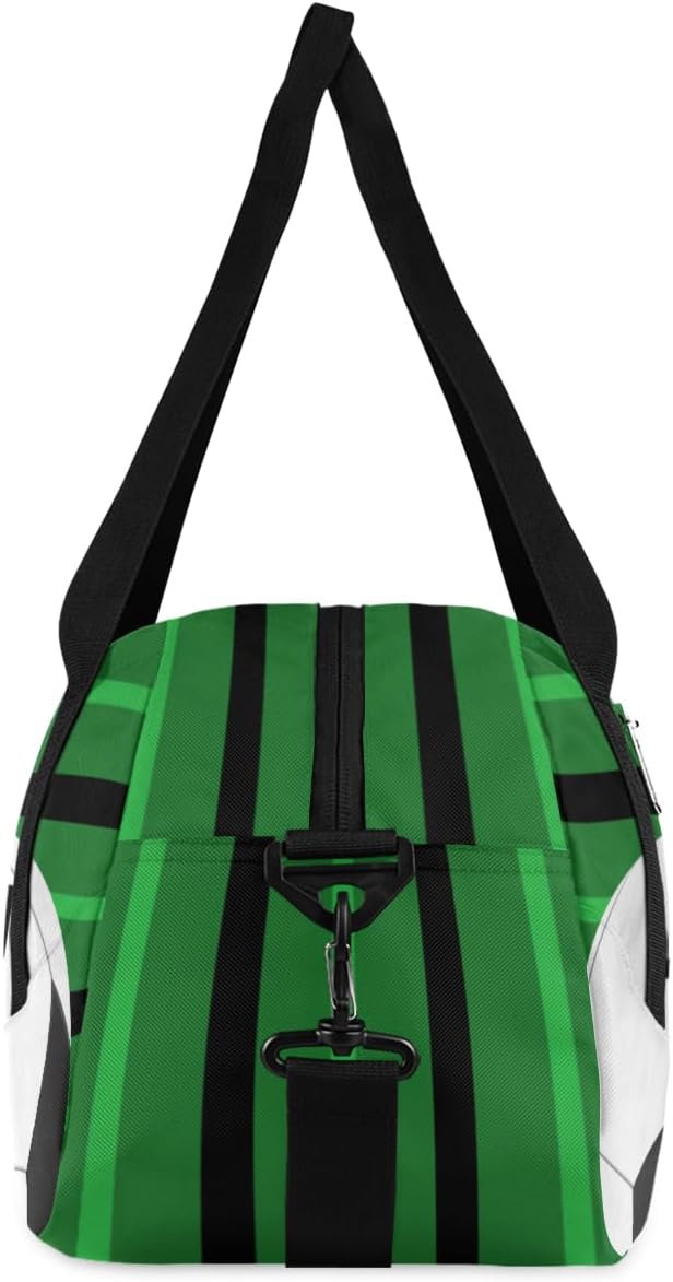 Football Sport Custom Name Kids Overnight Duffel Bags Boys Green Stripe Personalized Sport Gym Bag Customized Duffel Bag for Travel Weekender Practice Gymnastics