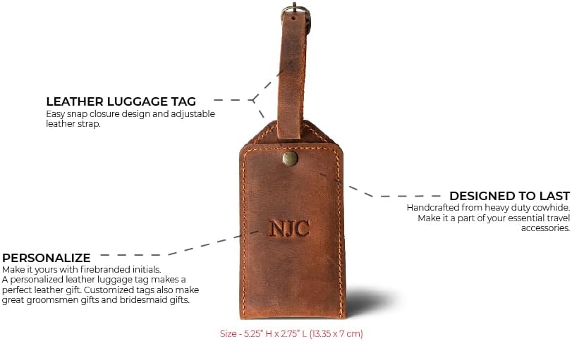 PEGAI Personalized Leather Luggage Tags for Suitcases | Handmade Travel Essentials Luggage Tag- Secure With Snap Closure and Easy Attachment to Suitcase, Travel Backpack, Handbag | Bond (Sand)