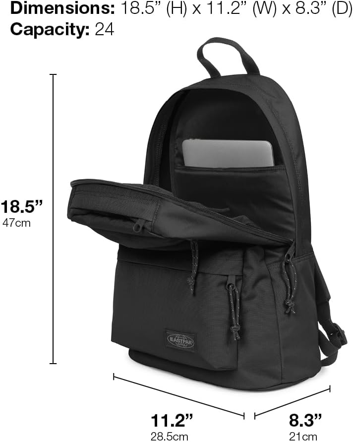 EASTPAK Padded Double – 24L Squared Backpack with Dual Front Pockets, 13” Laptop Sleeve, Bottle Holder & Padded Straps, Black
