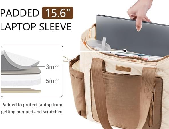Puffer Tote Bag for Women, Lightweight Puffy Work Laptop Handbag Teacher Nurse Quilted Shoulder School Daily Travel Gym Bags