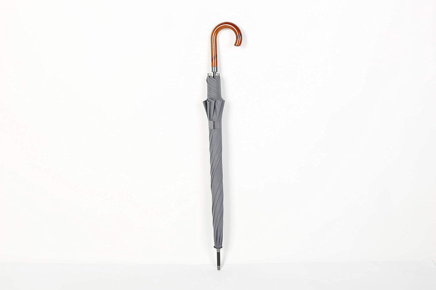 TIME LOVER Stick Umbrella Oversize Windproof Umbrella Wooden Hook Handle J Stick Automatic Open Fast Drying Umbrella for Men Women(Grey)