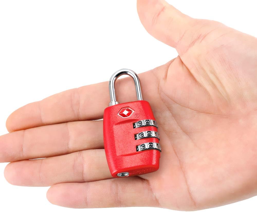TSA Luggage Locks (4Pack) - 3 Digit Combination Padlocks - Approved Travel Lock for Suitcases & Baggage (Red)