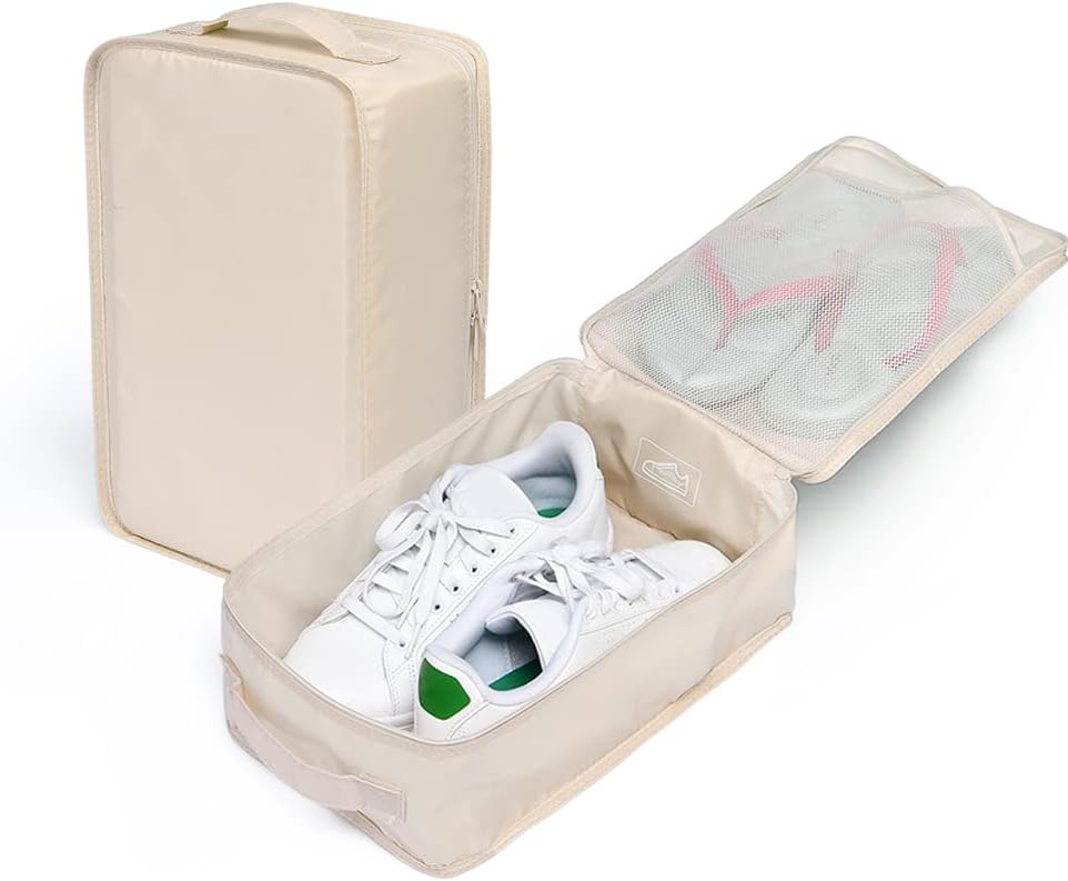 Travel Shoe Bags, Foldable Waterproof Shoe Pouches Organizer-Double Layer (8 Cream Shoe Bags)