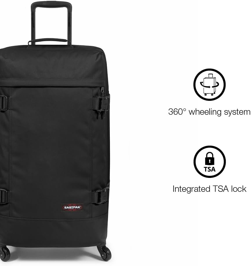 EASTPAK Trans4 L – 80L Large Wheeled Luggage with Dual Compartments, TSA Lock, 360° Spinner Wheels, and Diamond-Embossed Handle, Ultra Marine