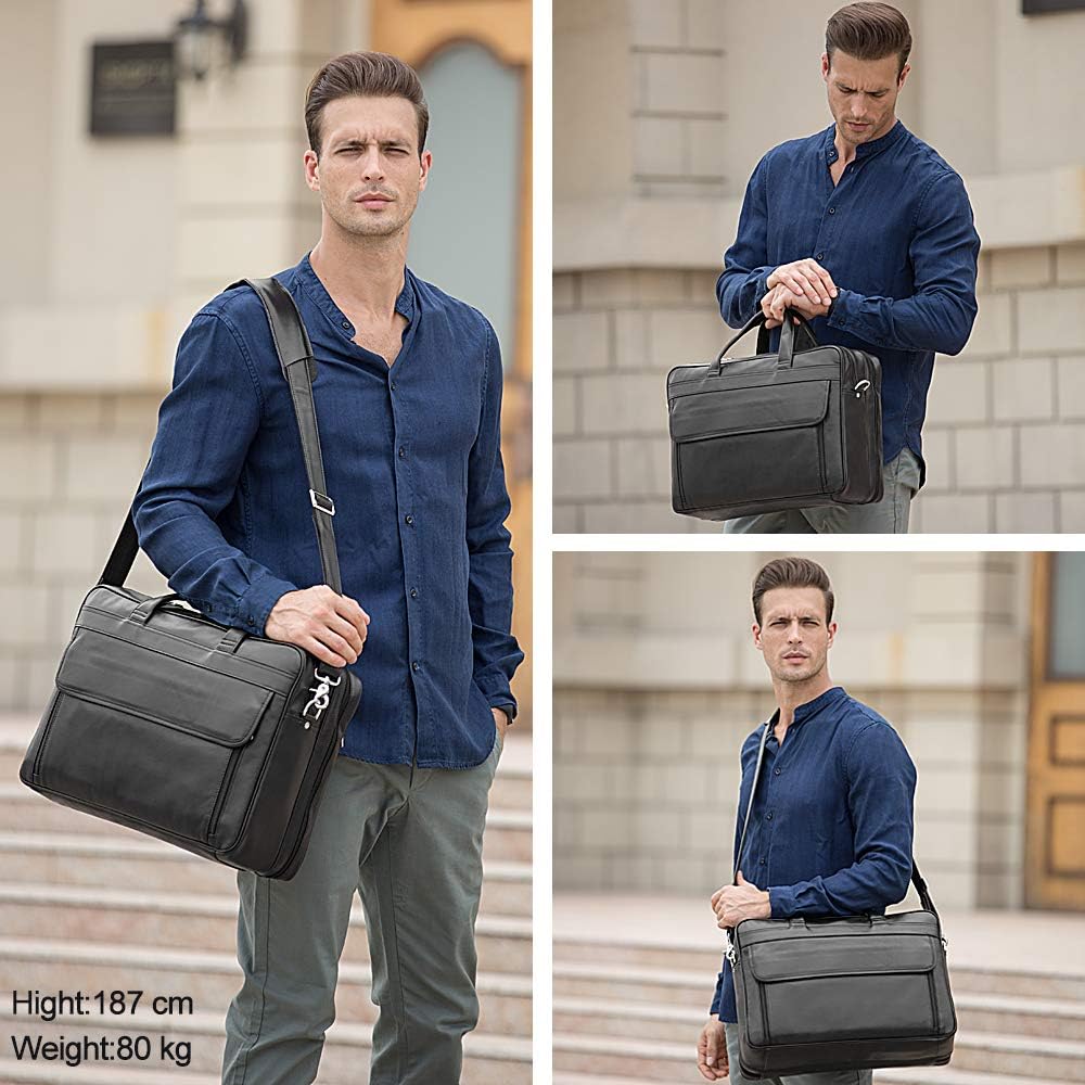 TIDING Leather Business Travel Briefcase for Men, Large 15.6" 17.3" Laptop Crossbody Shoulder Messenger Bag Office Handbag