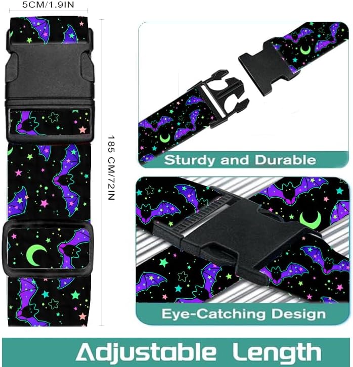 Luggage Straps for Suitcases Travel Belt Accessories, Cute Suitcase Strap, Adjustable Luggage Belt Strap, Heavy Duty with Quick-Release Buckle Luggage Strap Bats Stars