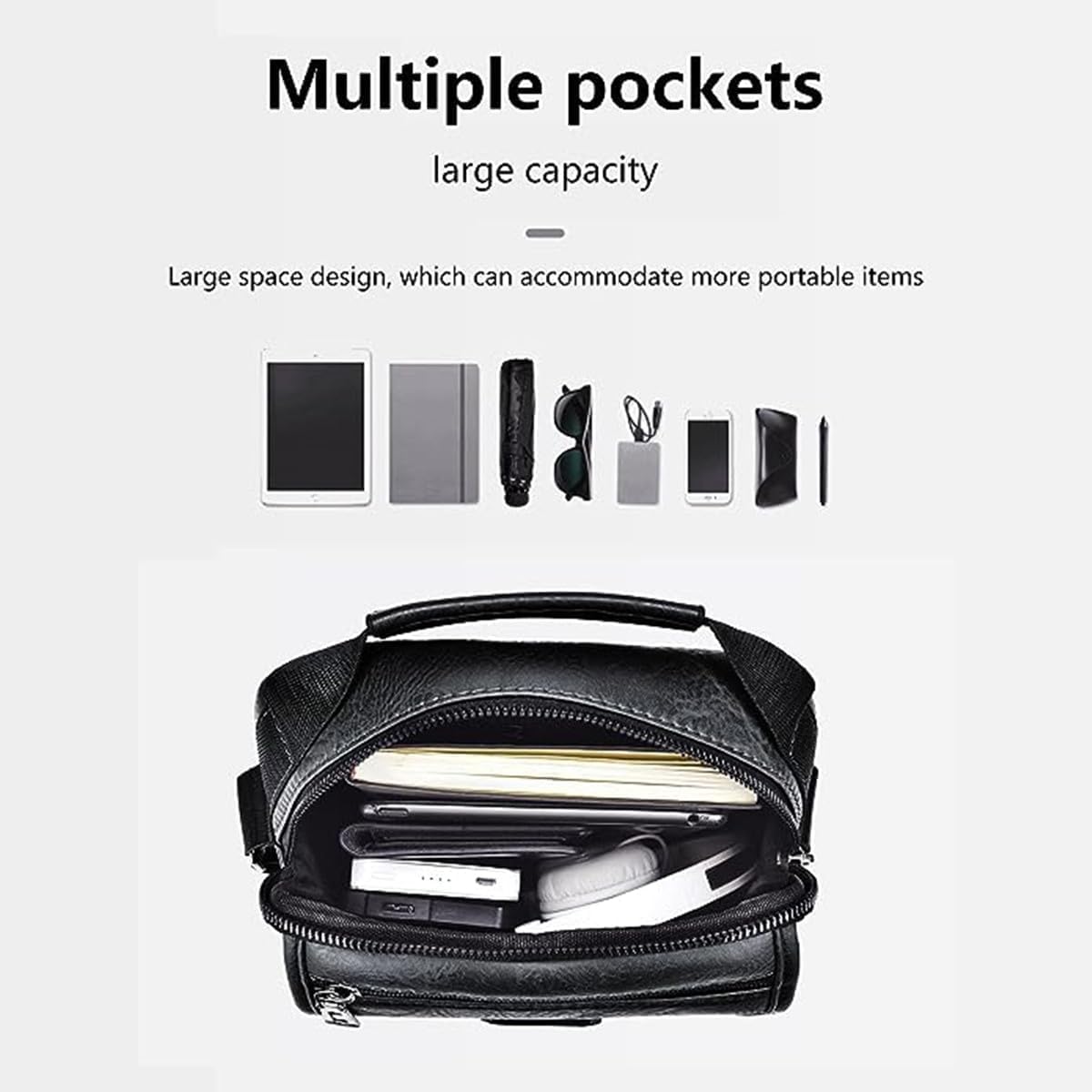 Zipper Buckle Leather Messenger Bag Vintage Handle Shoulder Crossbody Purse Genuine Leather for Daily Office Use