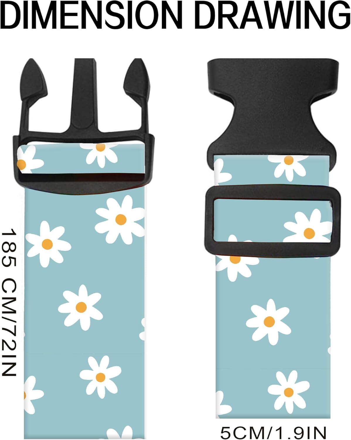 Luggage Straps for Suitcases, Adjustable Travel Belt, Durable Wide Luggage Strap, Cute Suitcase Strap Identifiers with Buckle, Bag Straps for Luggage, Cute Daisy