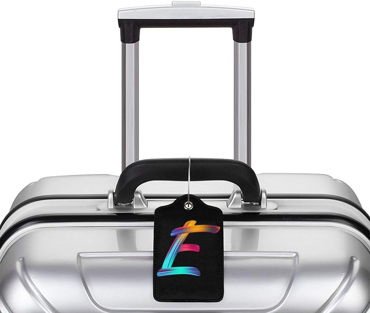 2 Pack Initial Luggage Tags for Suitcase, Colorful Letter Design Cruise Name Bag Tags, Novelty Baggage Identifiers with Full Privacy Cover, Leather ID Label for Women Men Kids Travel, Rainbow Letter E
