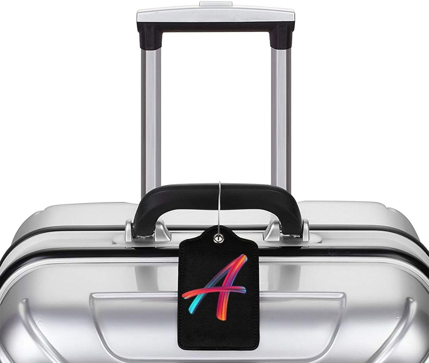 2 Pack Initial Luggage Tags for Suitcase, Colorful Letter Design Cruise Name Bag Tags, Novelty Baggage Identifiers with Full Privacy Cover, Leather ID Label for Women Men Kids Travel, Rainbow Letter A