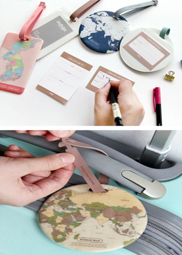 King&Pig 4pcs World Map Luggage Tags Suitcase Luggage Tags Travel Accessories Baggage Name Tags