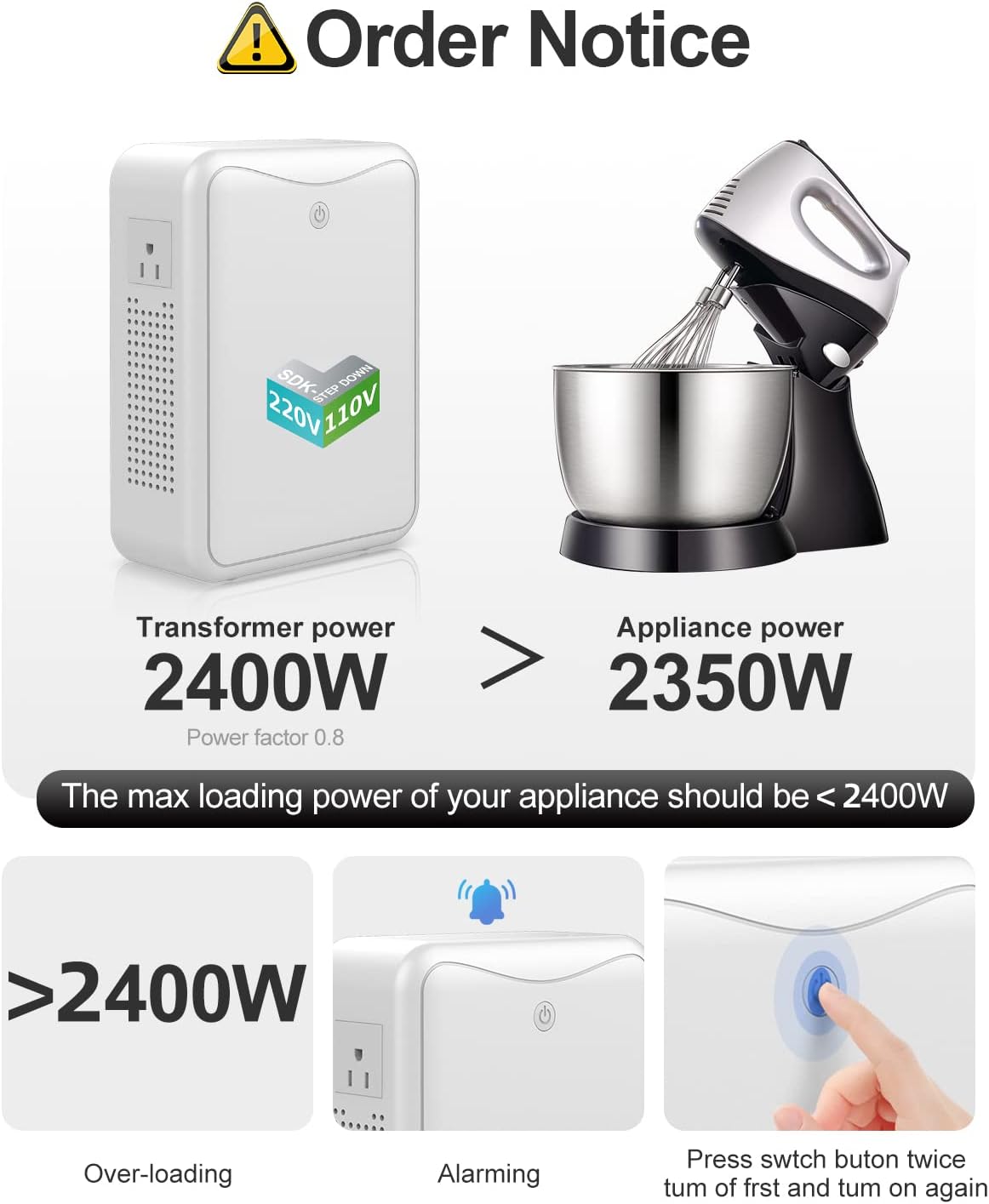 Voltage Converters 220v to 110v Step Down Transformer 3000w, No Noise, Suit for Air Fryer, Coffee Maker,for US Appliance Used in Europe,Using US and Japan Appliance in Asia or Europe